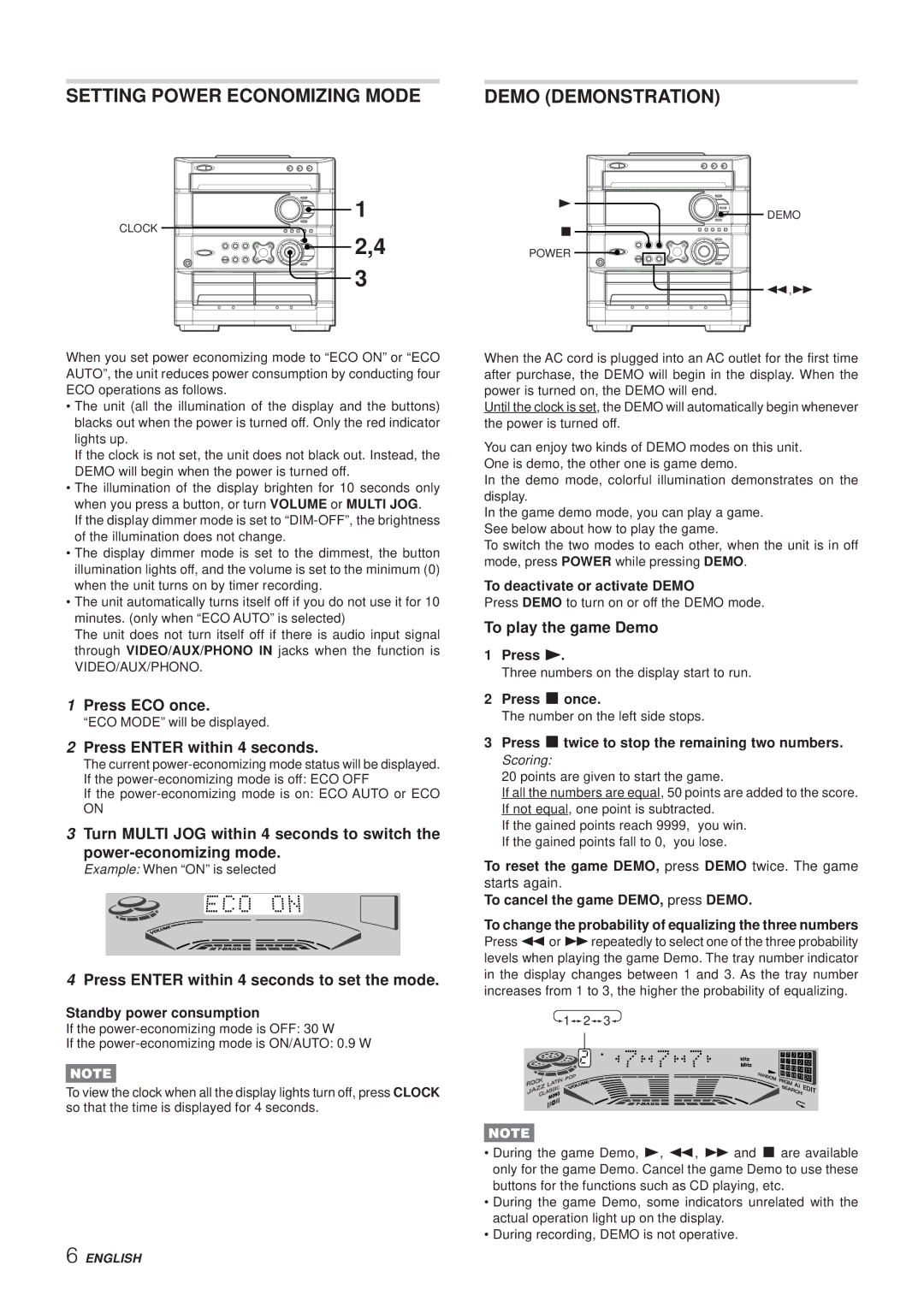 Aiwa Z-A60 operating instructions Setting Power Economizing Mode, Demo Demonstration 