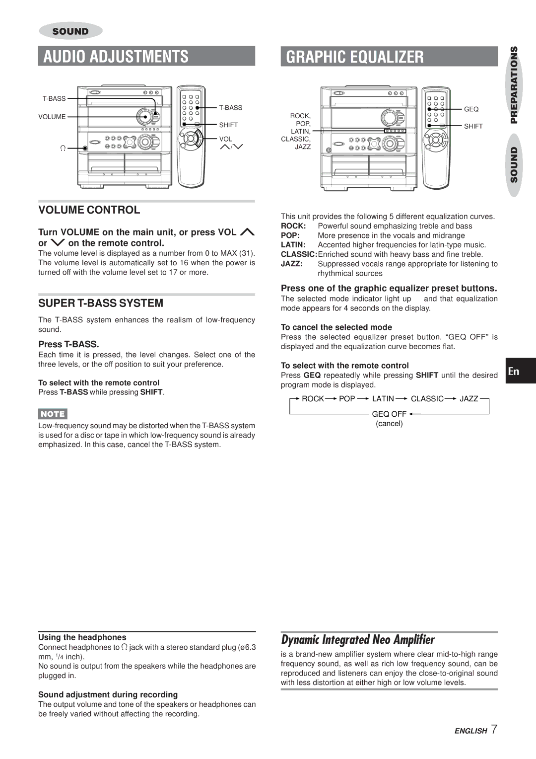 Aiwa Z-A60 operating instructions Audio Adjustments, Volume Control, Super T-BASS System, Press T-BASS 