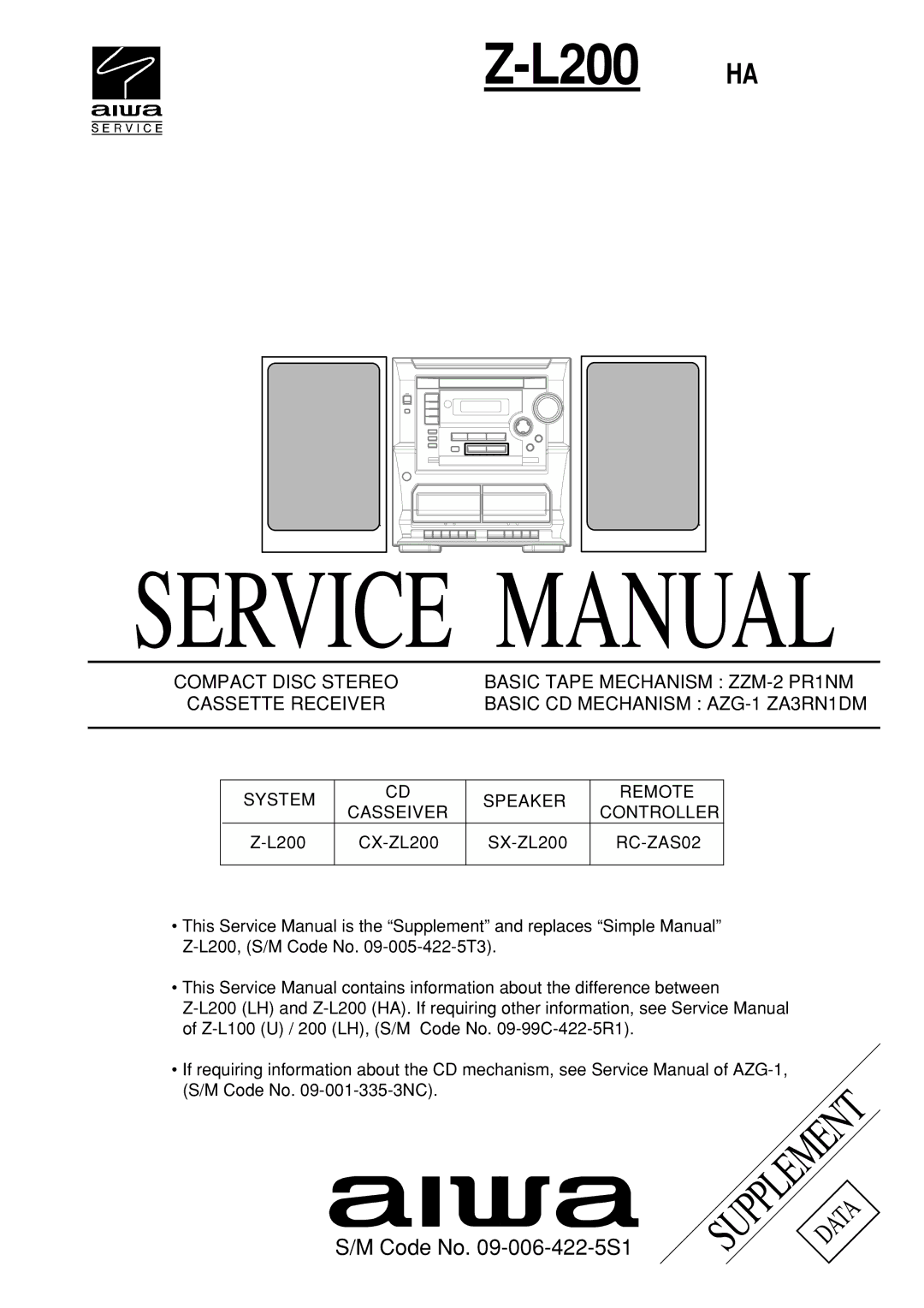 Aiwa Z-L200 service manual L200 HA 