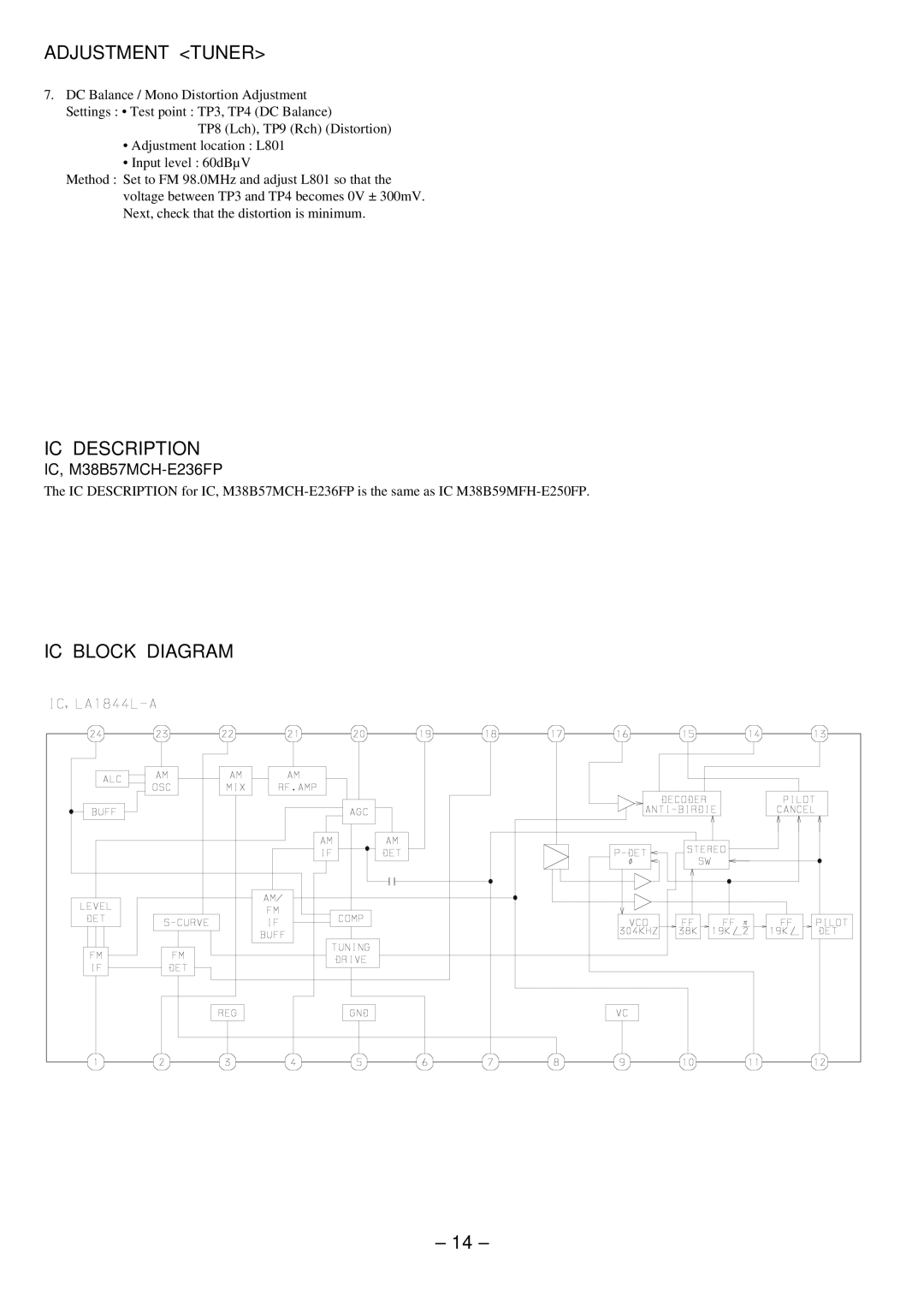 Aiwa Z-L200 service manual Adjustment Tuner, IC Description, IC Block Diagram 