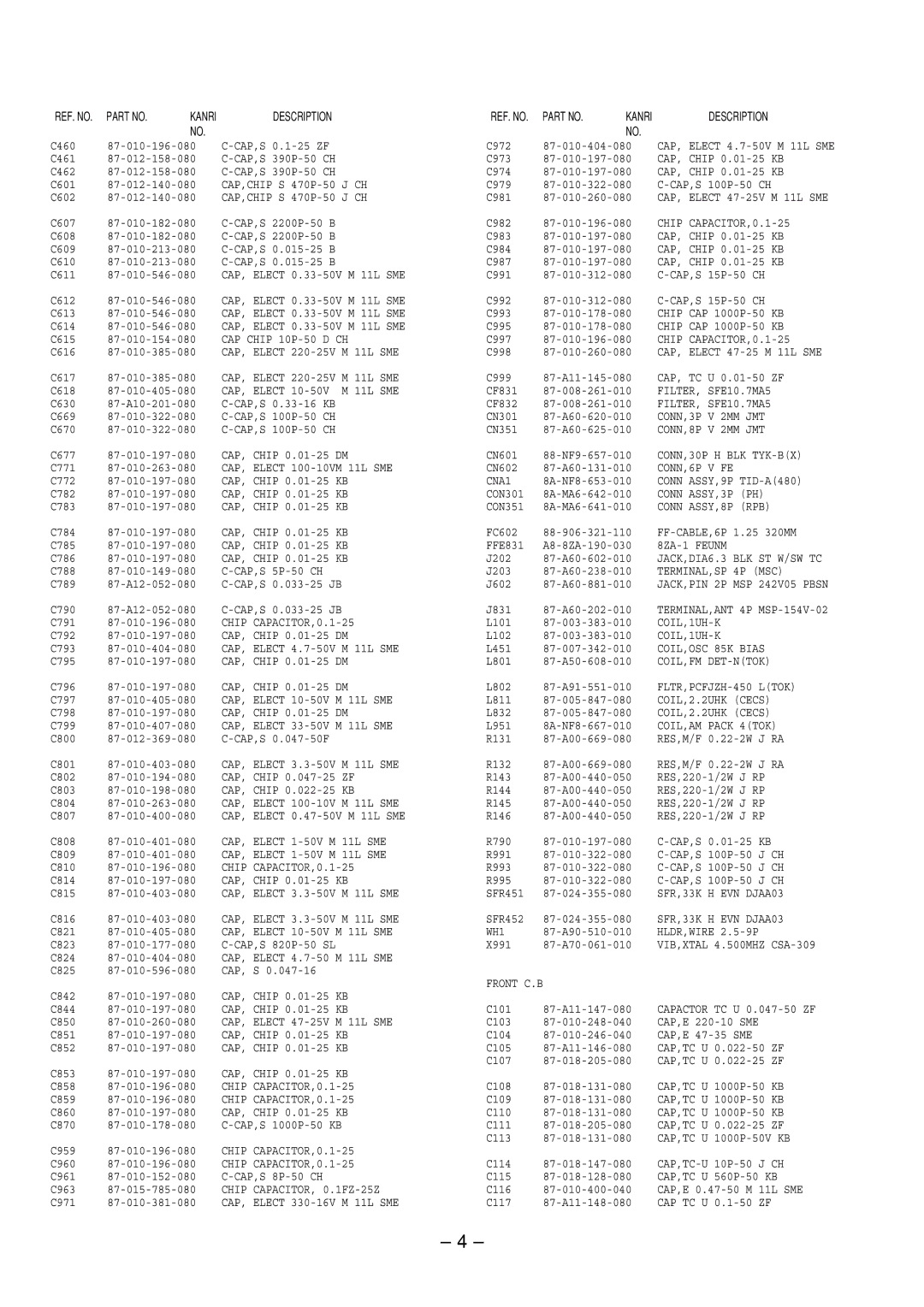 Aiwa Z-L200 CAP Chip 10P-50 D CH, CONN,6P V FE CNA1, 8ZA-1 Feunm, TERMINAL,SP 4P MSC, COIL,1UH-K, COIL,AM Pack 4TOK, WH1 