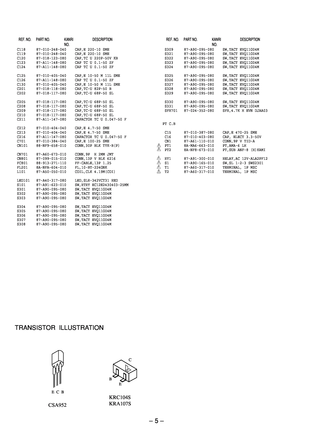 Aiwa Z-L200 service manual Transistor Illustration, KRC104S CSA952KRA107S 