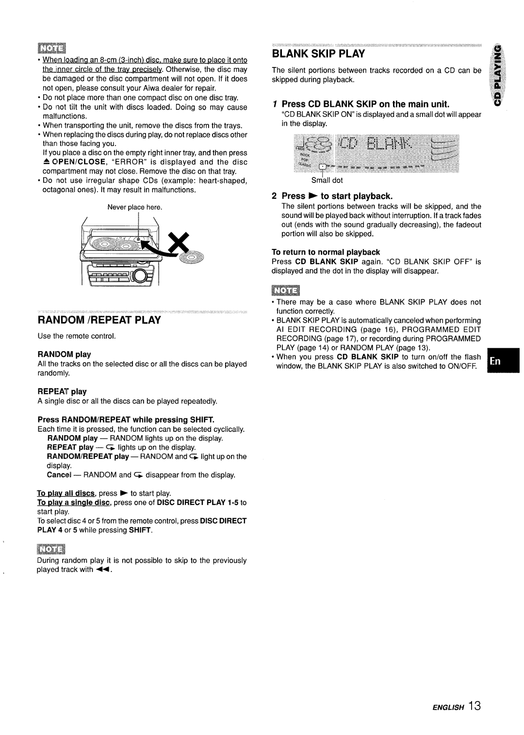 Aiwa Z-L31 manual On a CD can be, ess to start playback 