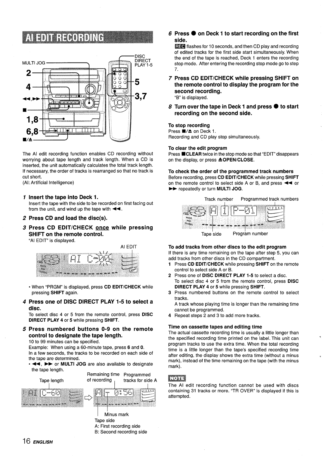 Aiwa Z-L31 manual Insert the tape into Deck, Control to designate the tape length 