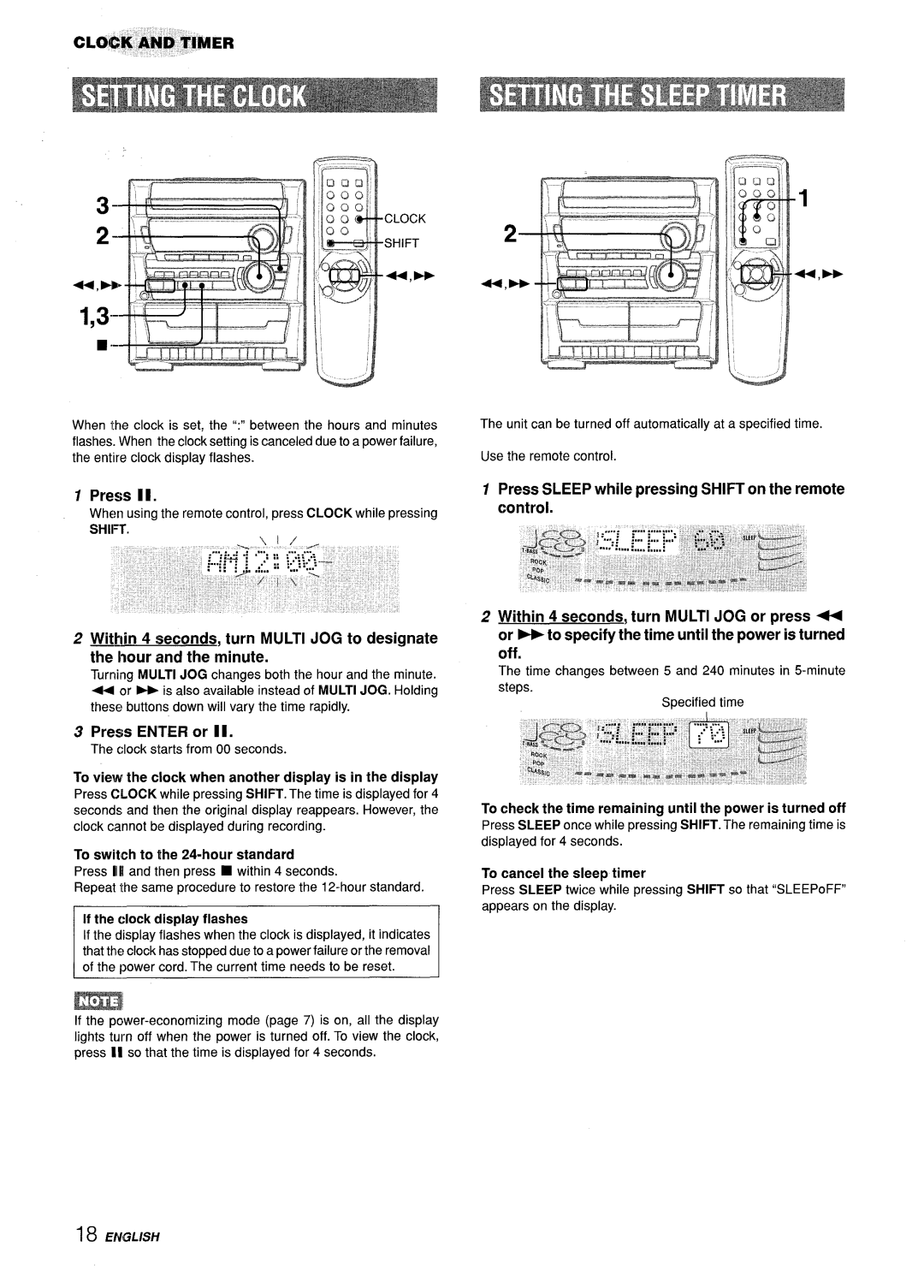 Aiwa Z-L31 Press Enter or, Shift, To view the clock when another display is in the display, To cancel the sleep timer 