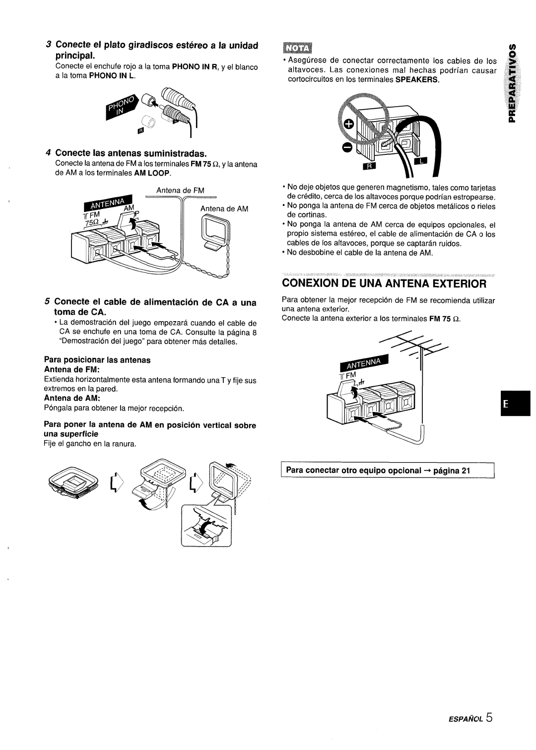 Aiwa Z-L31 manual Conecte el plato giradiscos estereo a la unidad principal, Conecte Ias antenas suministradas 