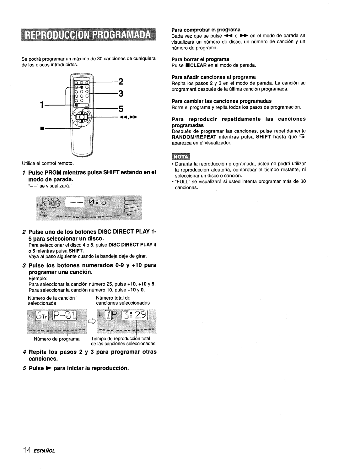 Aiwa Z-L31 manual Para comprobar el programa, Para borrar el programa, Para aiiadir canciones al programa 