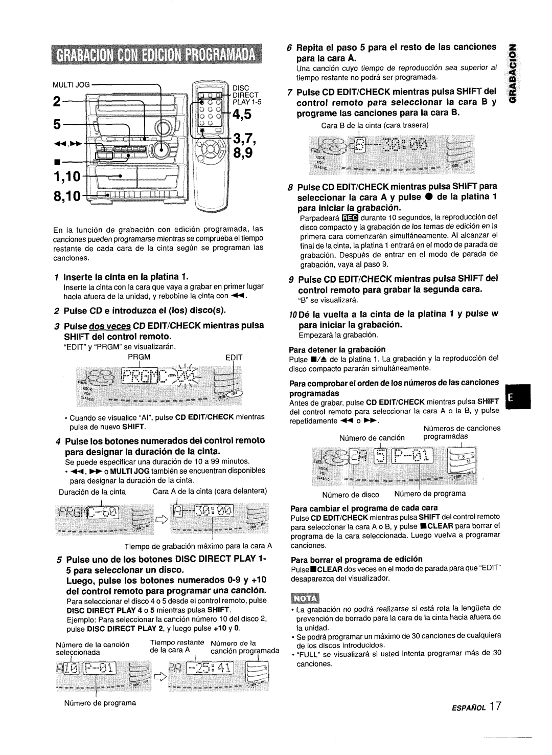 Aiwa Z-L31 manual Una cancion CUYOtiempo De reproduccibn sea superior a, Para detener la grabacion 