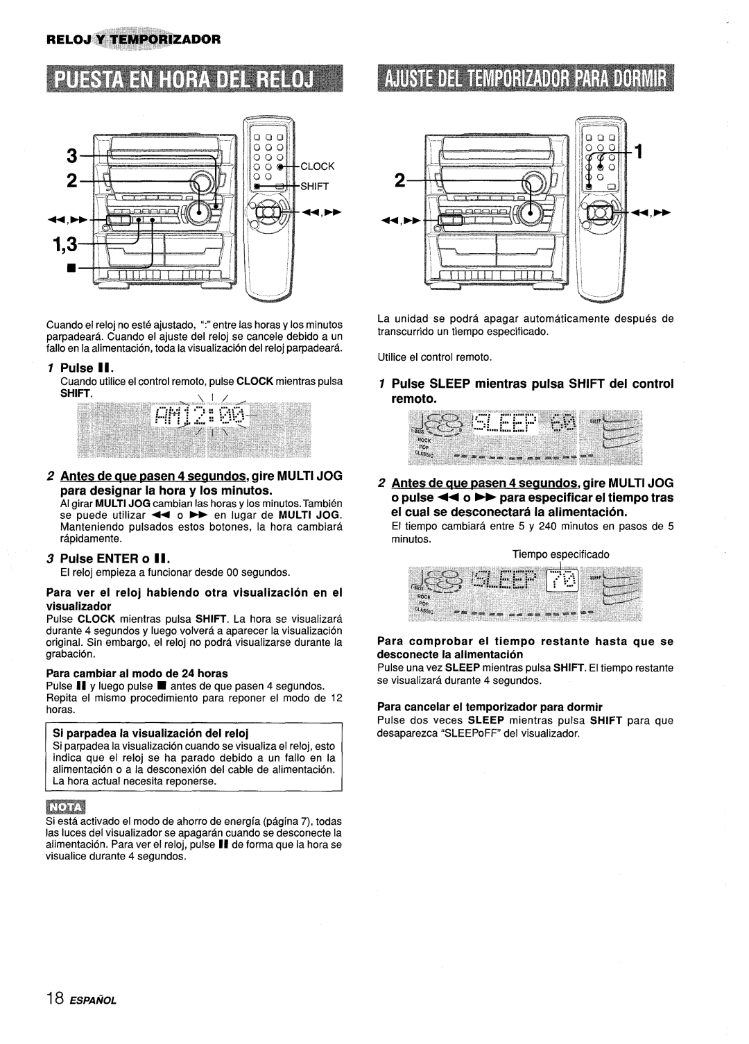 Aiwa Z-L31 manual Pulse Enter o Il, Para cambiar al modo de 24 horas, Si parpadea la visualization del reloj 