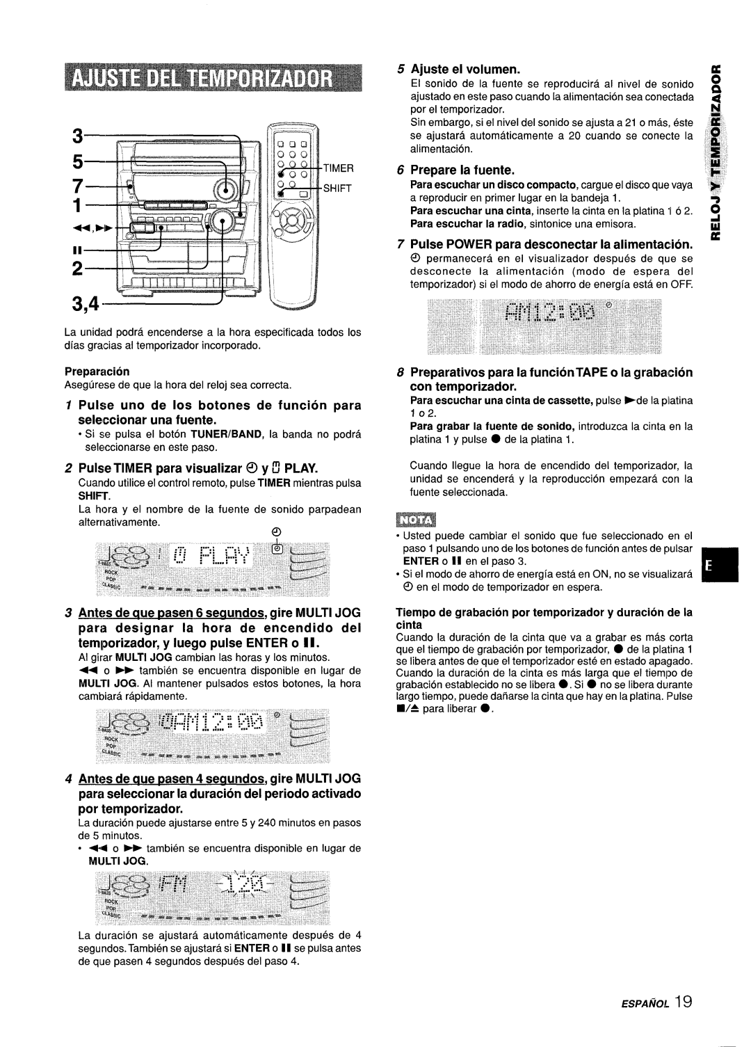 Aiwa Z-L31 manual Pulse Timer para visualizer@ y H Play, Ajuste el volumen, Prepare la fuente 