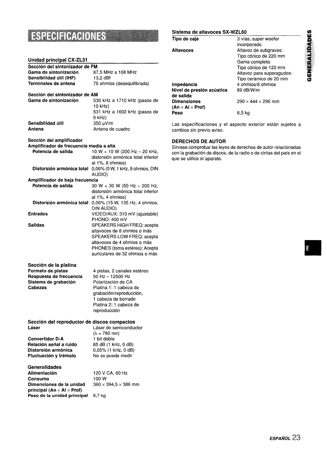 Aiwa Z-L31 manual Derechos DE Autor 