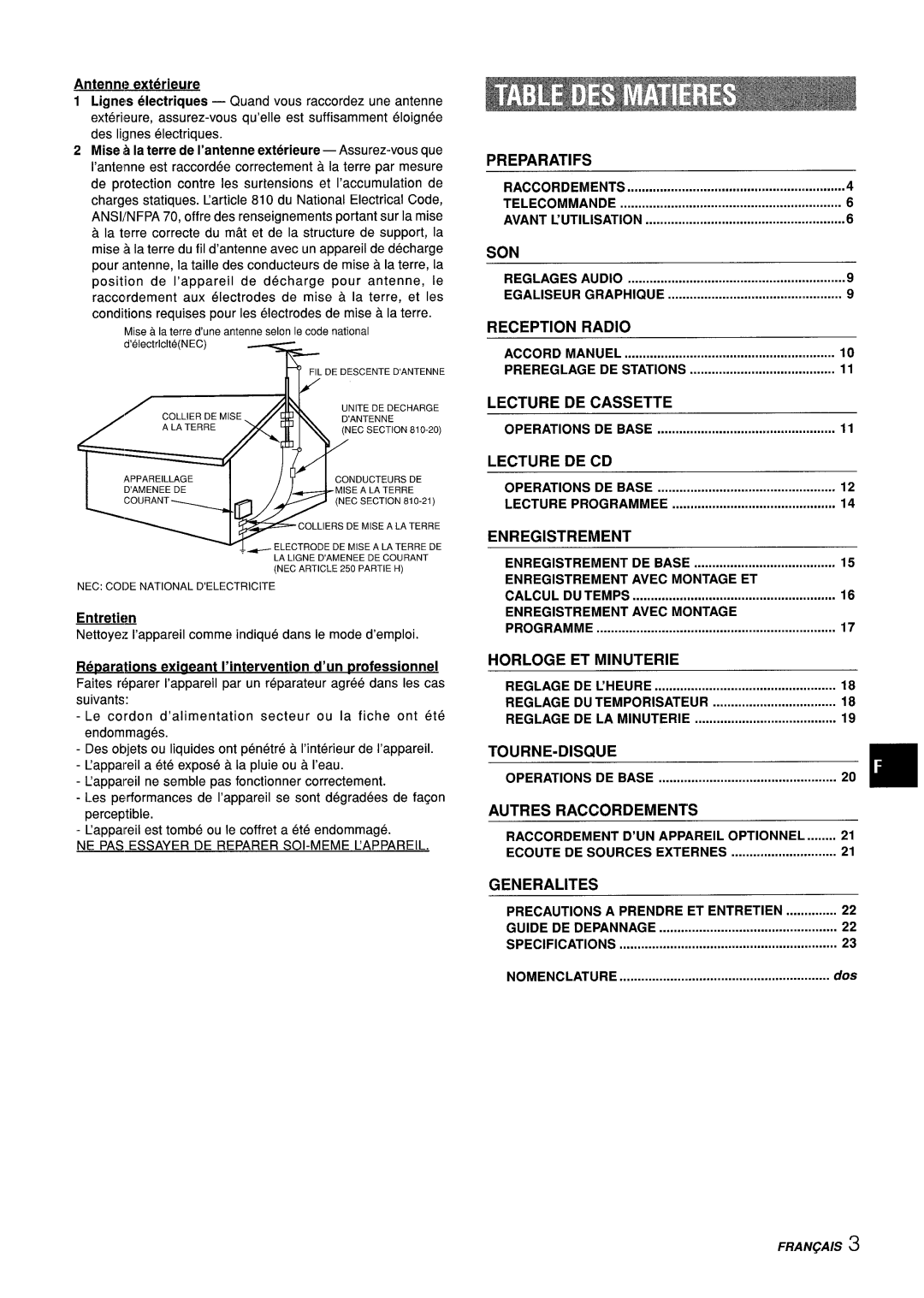 Aiwa Z-L31 manual Entretien, Enregistrement Avec Montage ET Calcul DU Temps, Reglage DE Lheure 