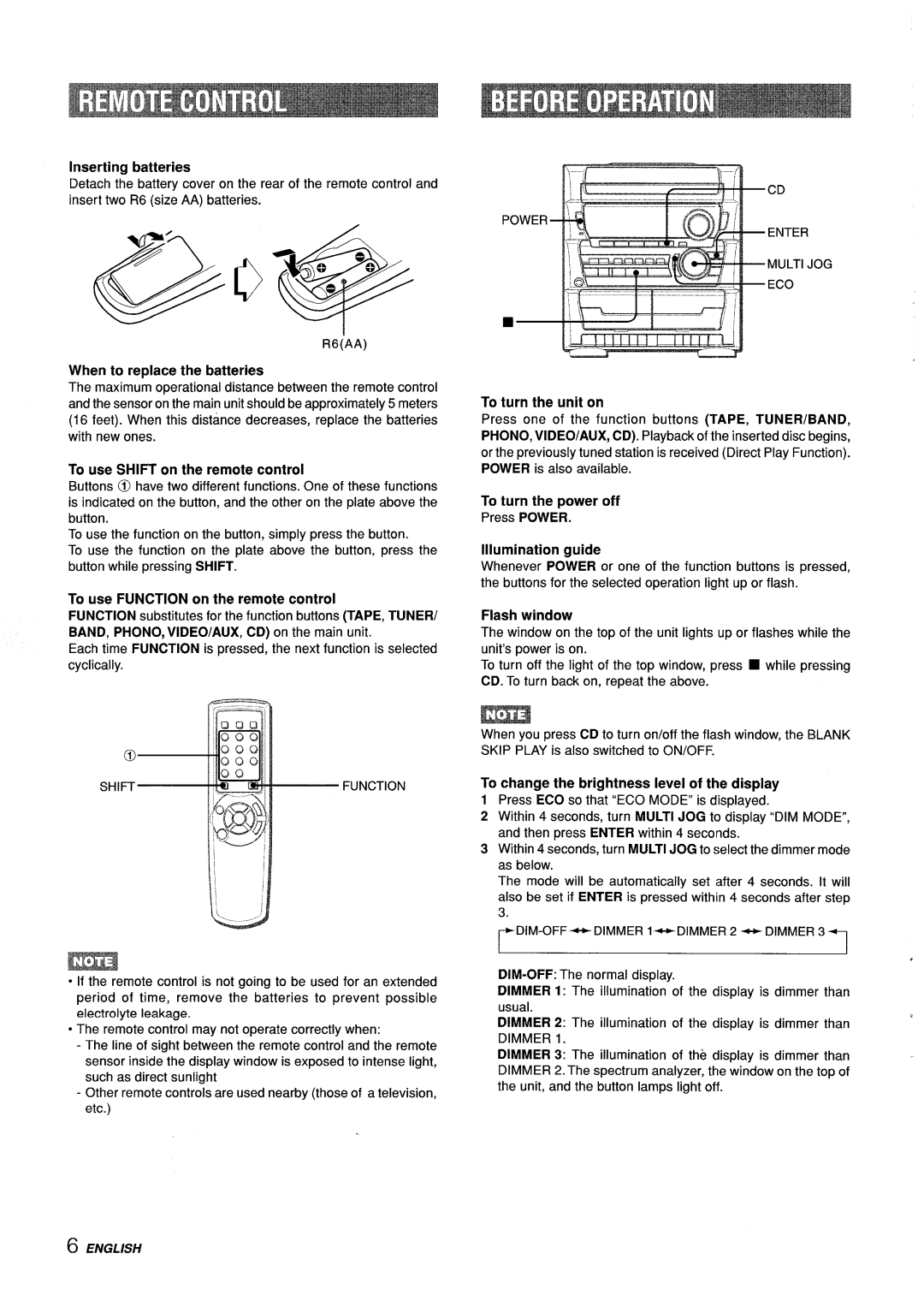 Aiwa Z-L31 manual To use Function on the remote control 