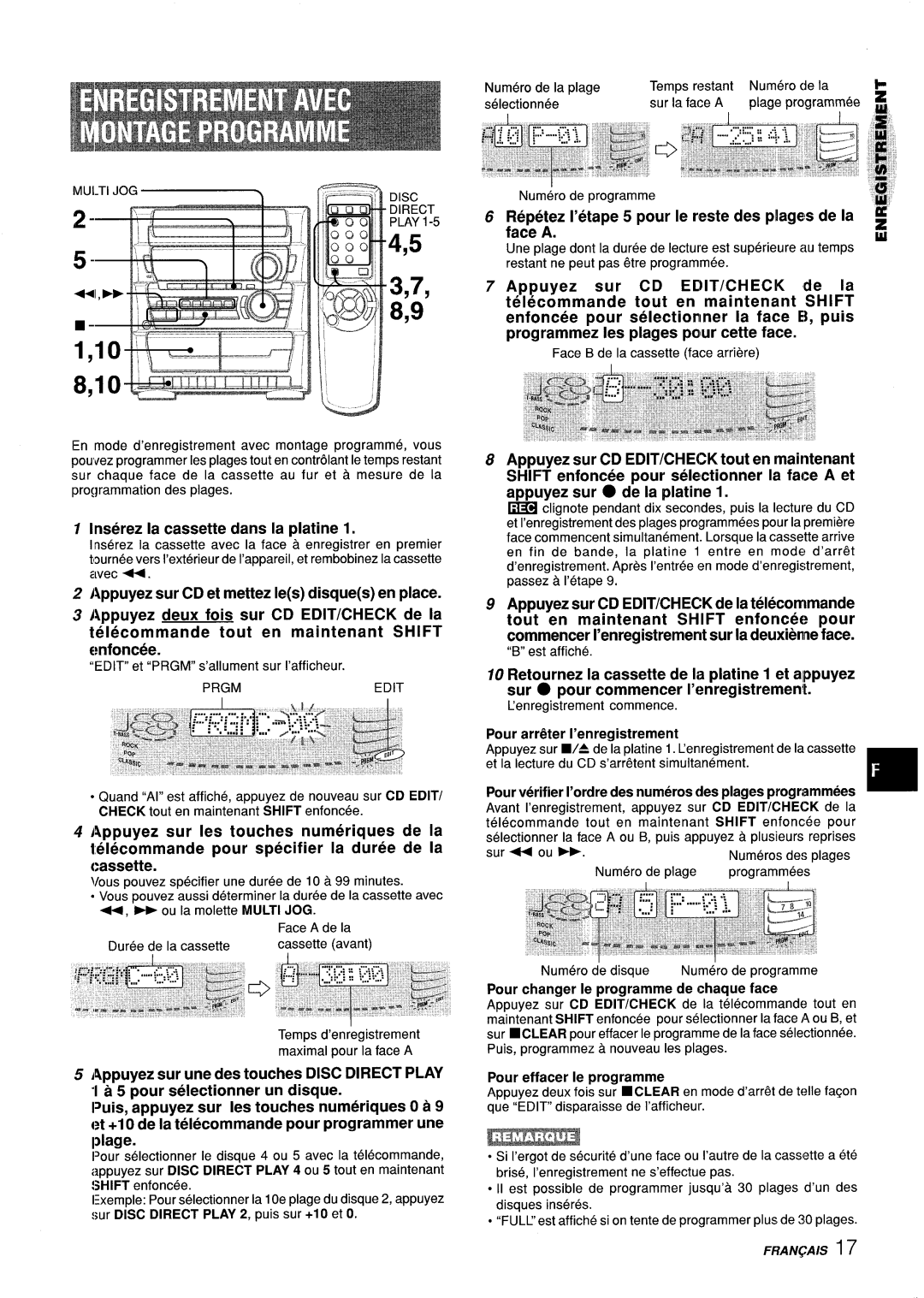 Aiwa Z-L31 manual Inserez la cassette clans la platine, Repetez I’etape 5 pour Ie reste des plages de la face a 