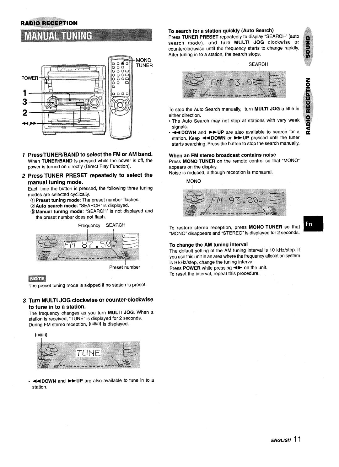 Aiwa Z-L70 manual PressTUNER/BAND to select the FM or AM band, To search for a station quickly Auto Search, Mono 