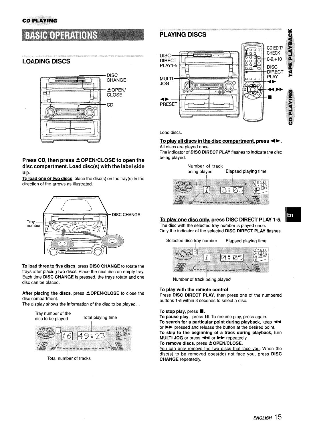 Aiwa Z-L70 manual To dav all discs in the disc com~artment, press + E, To plav one disc only, press Disc Direct Play 