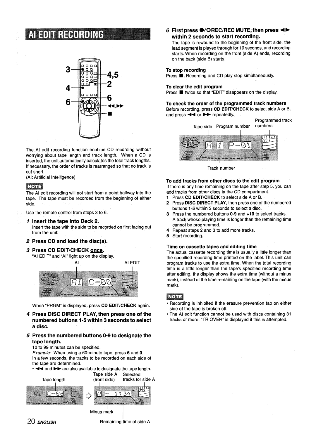 Aiwa Z-L70 manual To stop recording, To clear the edit program, Press + or repeatedly Programmedtrack 