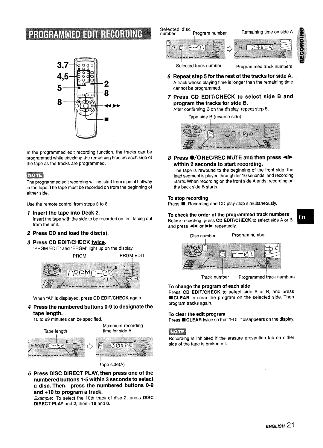 Aiwa Z-L70 manual Repeat for the rest of the tracks for side a, Insert the tape into Deck 