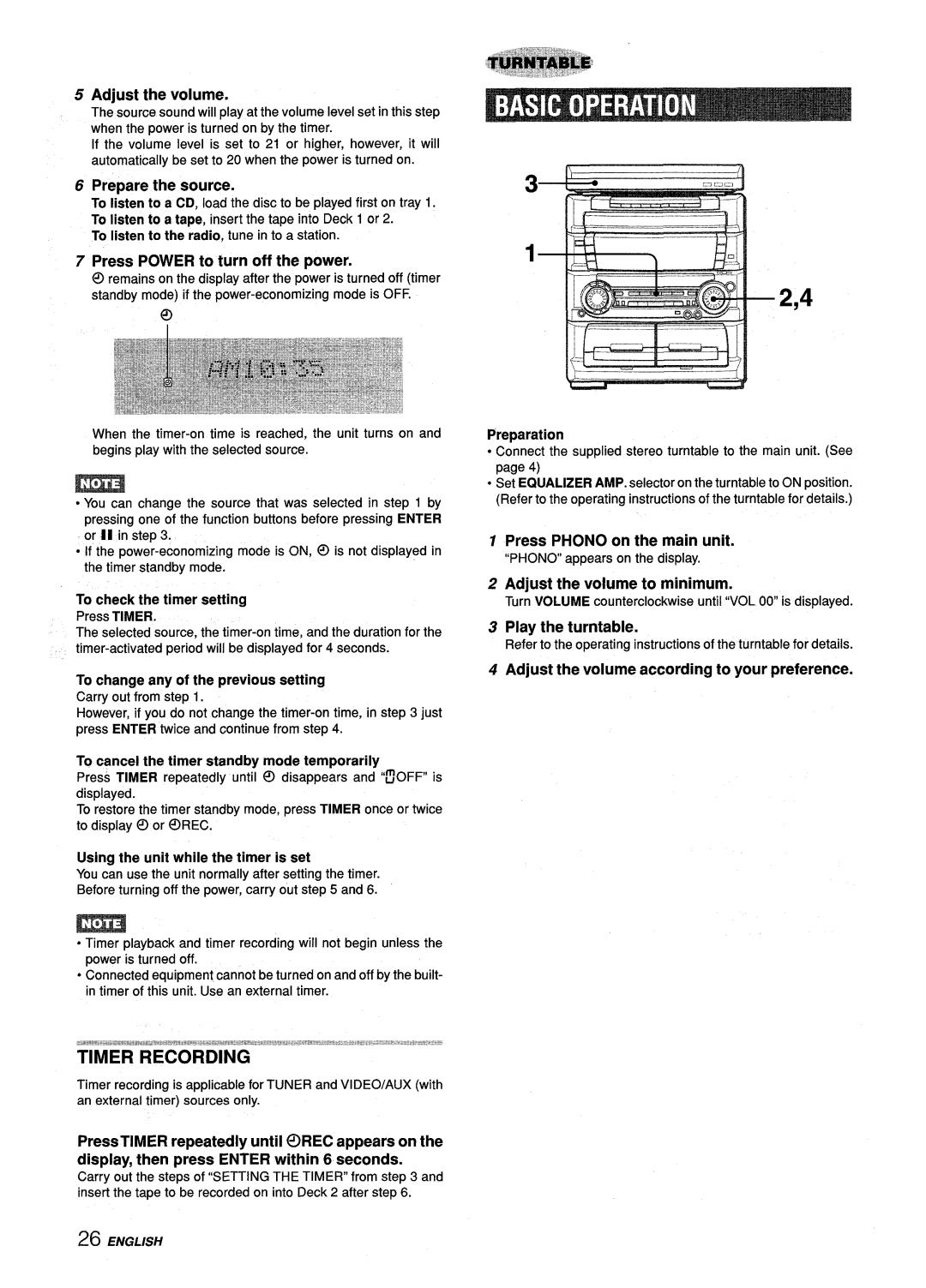 Aiwa Z-L70 manual Adjust the volume, Prepare the source, Press Power to turn off the power, Press Phono on the main unit 