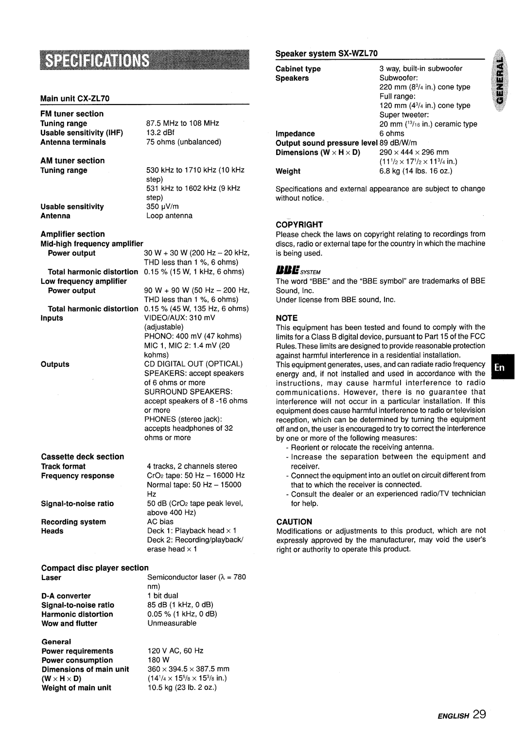 Aiwa Z-L70 manual Ihf, Copyright 