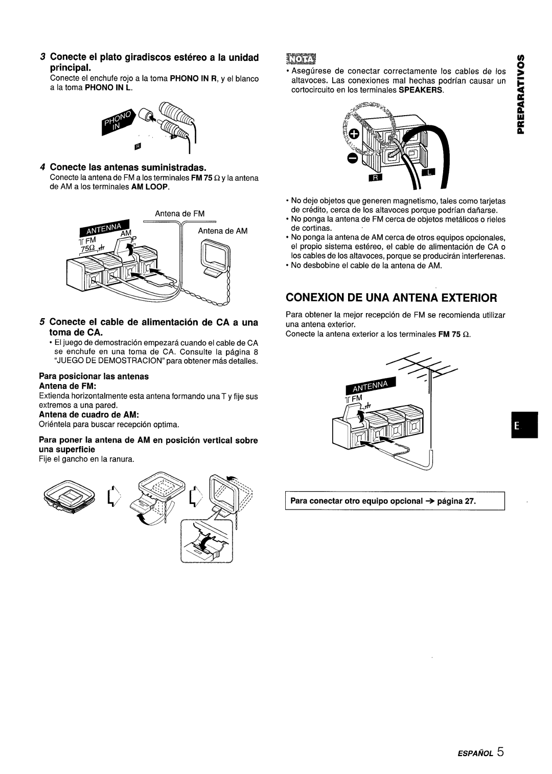 Aiwa Z-L70 manual Conexion DE UNA Antena Exterior, Conecte el plato giradiscos estereo a la unidad principal 