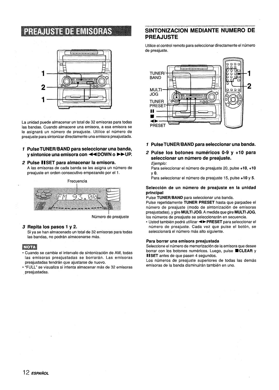 Aiwa Z-L70 manual Preajuste, Repita Ios pasos 1 y, Band Mult JOG Tune Pres 