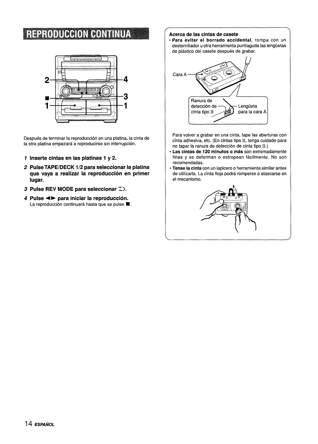 Aiwa Z-L70 manual Acerca de Ias cintas de casete, ESPAfiOL 