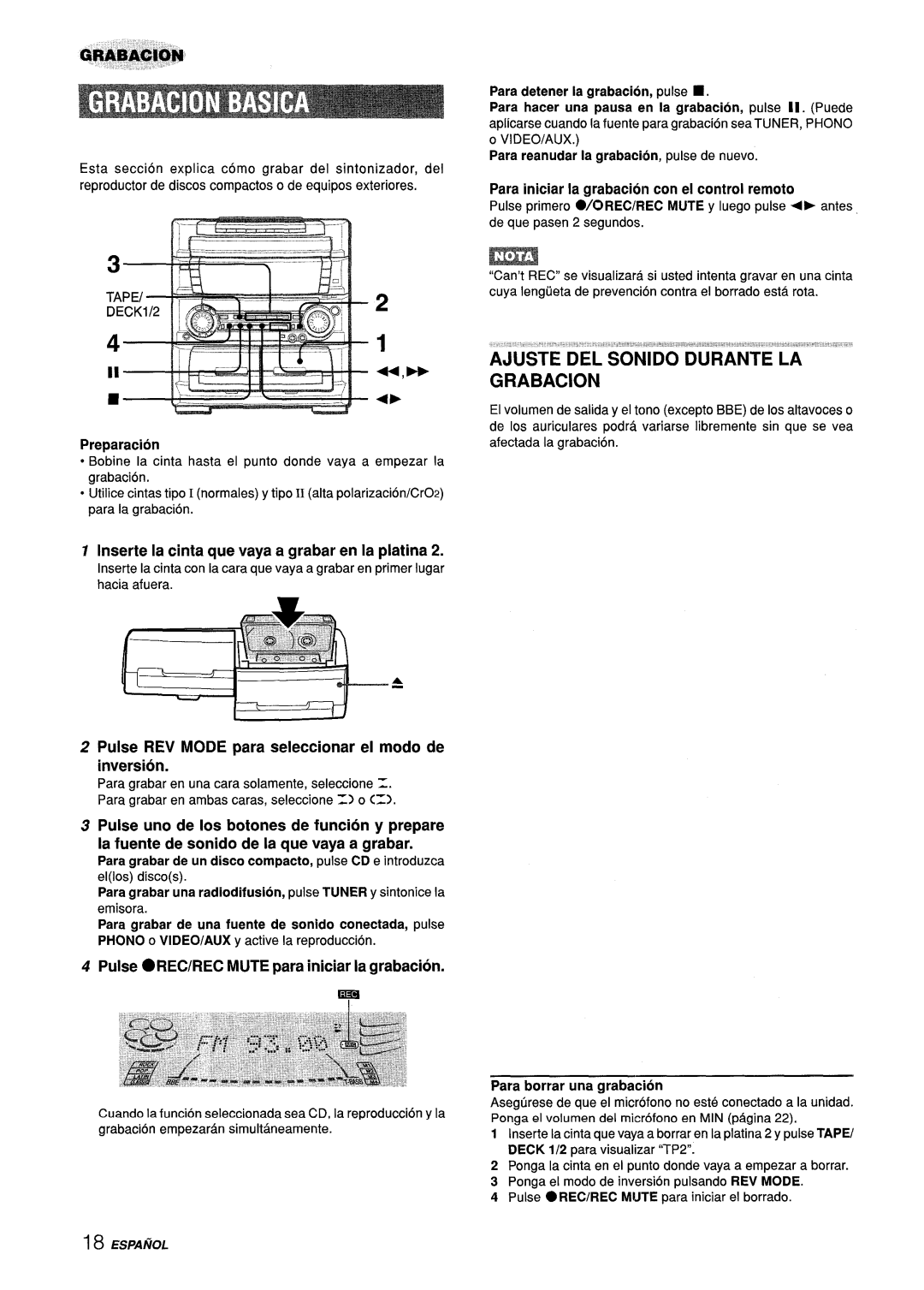 Aiwa Z-L70 manual Ajuste DEL Sonido Durante LA Grabacion 