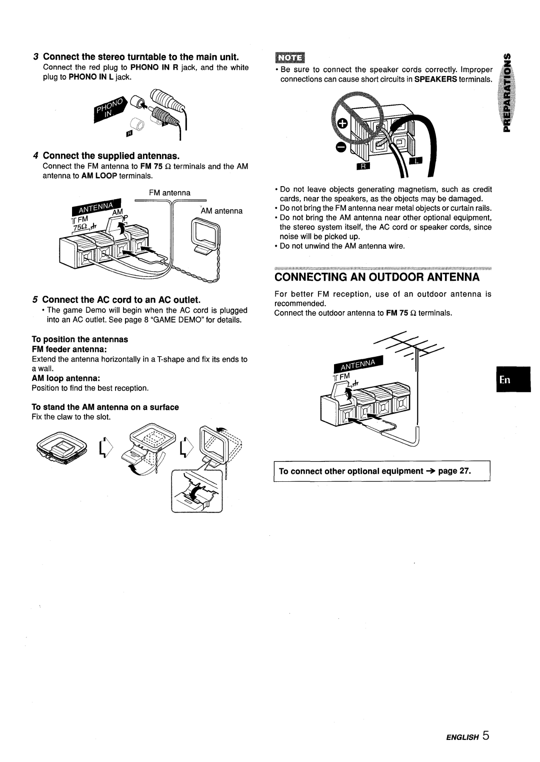 Aiwa Z-L70 manual Connect the stereo turntable to the main unit, Connect the sumlied antennas 