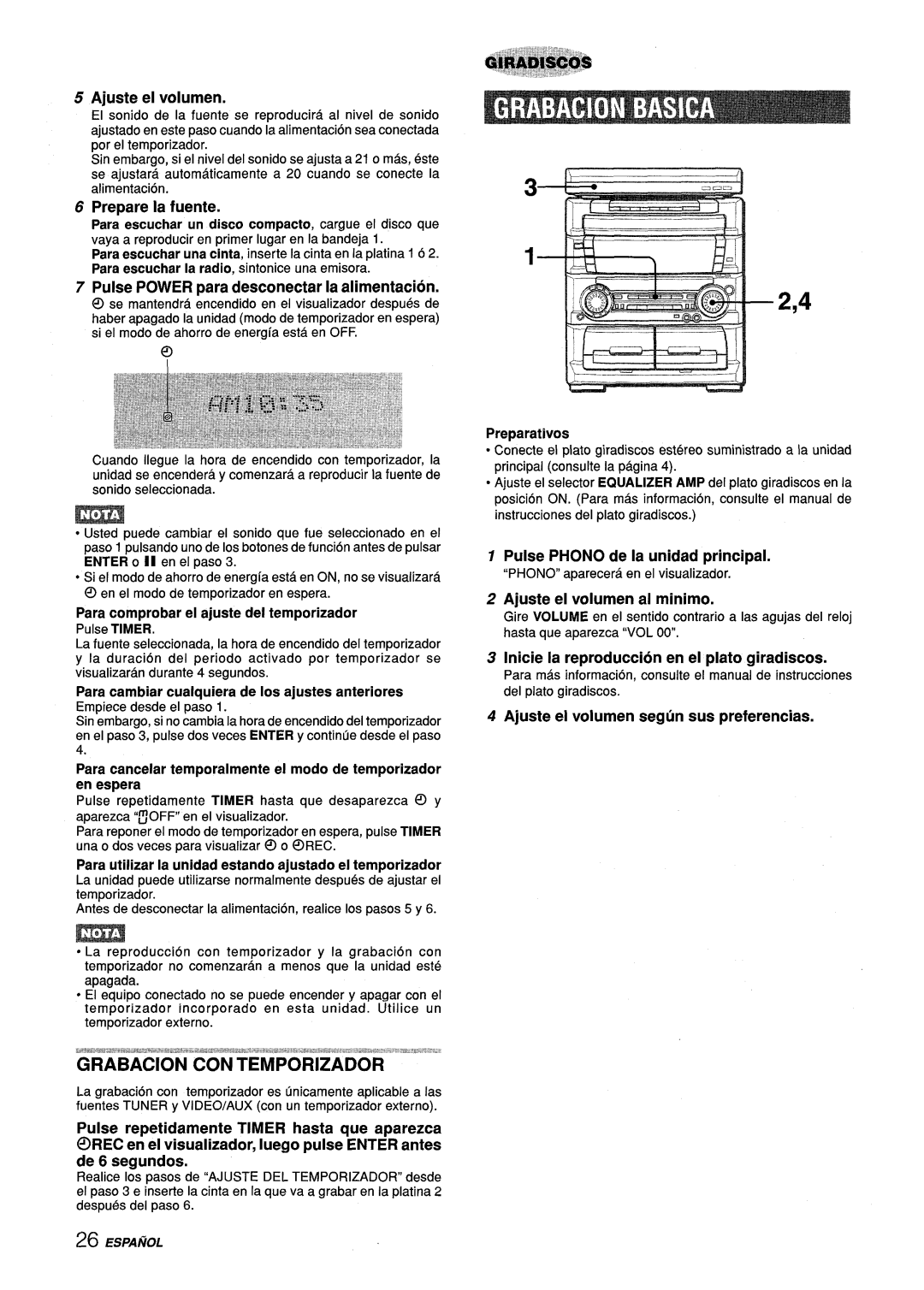 Aiwa Z-L70 manual Prepare la fuente, Pulse Power para desconectar la alimentacion, Ajuste el volumen al minimo 