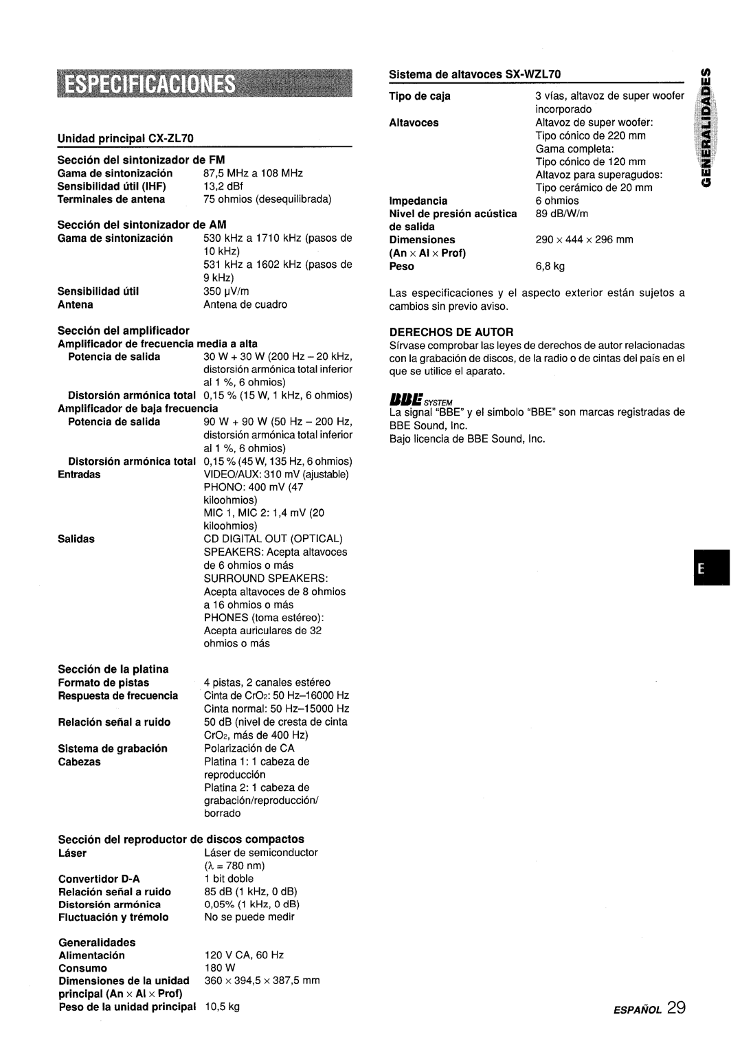 Aiwa Z-L70 manual Derechos DE Autor 