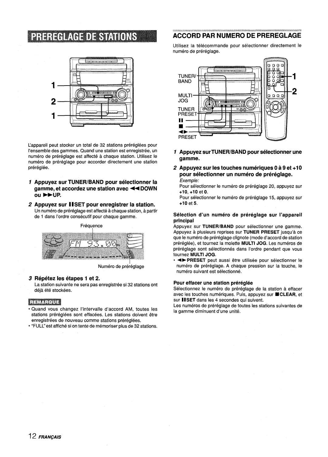 Aiwa Z-L70 manual Appuyez sur 1I SET pour enregistrer la station, Repetez Ies etapes 1 et 