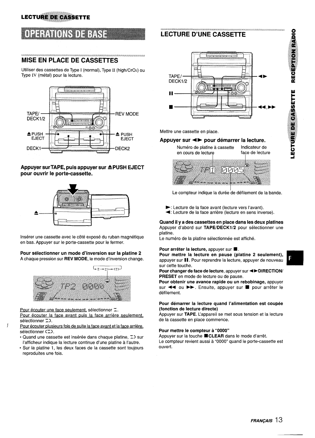 Aiwa Z-L70 manual Lecture D’UNE Cassette, Appuyer sur 4 pour demarrer la lecture, Pour arrtxer la lecture, appuyer sur 