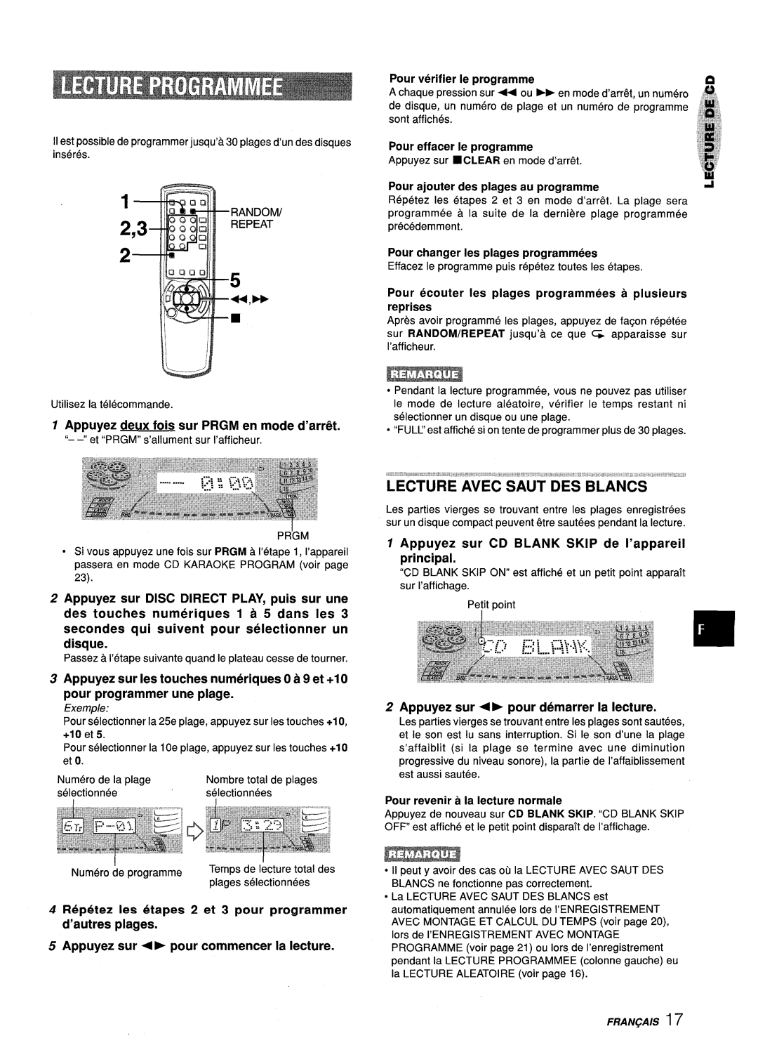 Aiwa Z-L70 manual Appuyez sur CD Blank Skip de I’appareil principal, Appuyez sur +- pour demarrer la lecture 