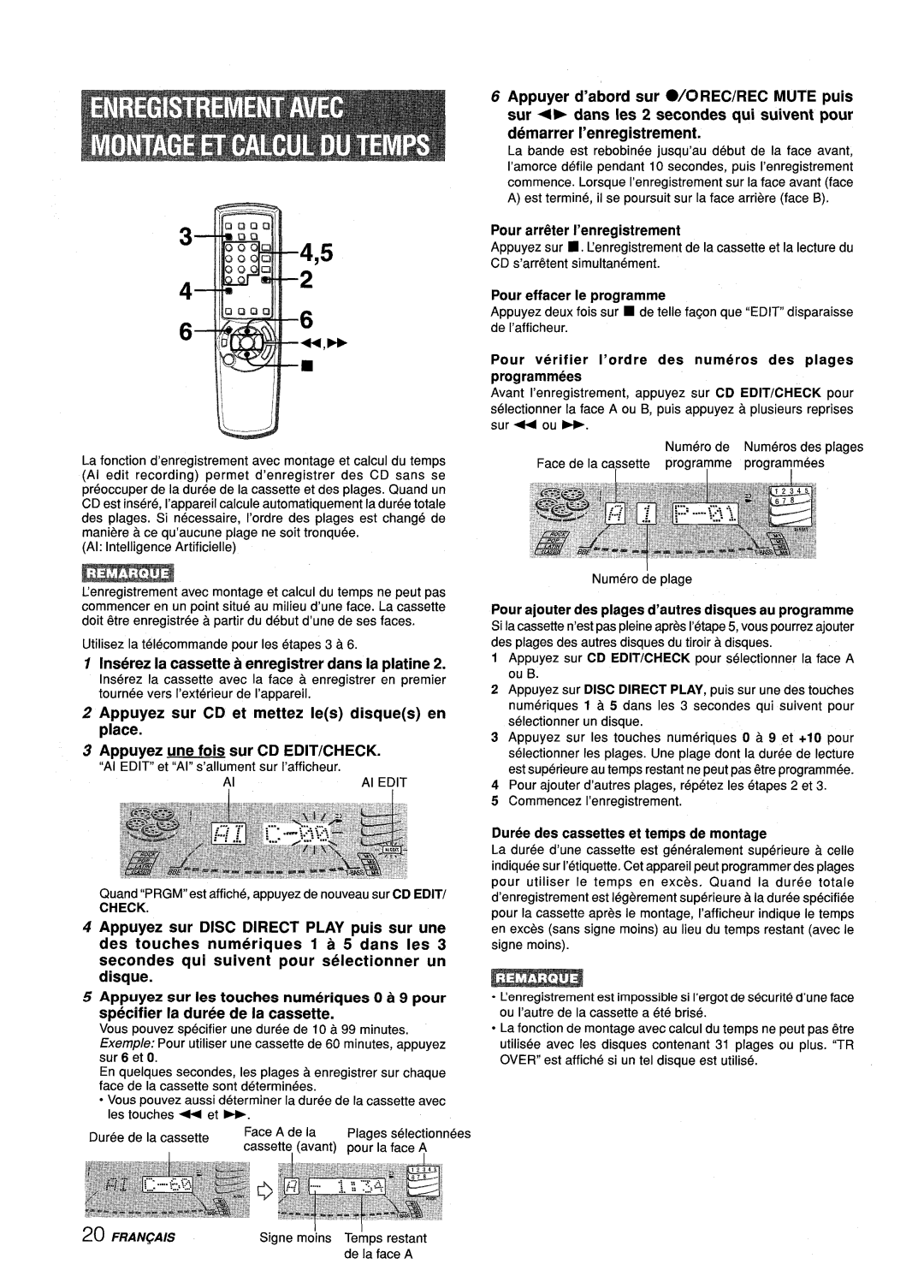 Aiwa Z-L70 manual Specifier la duree de la cassette, Appuyez sur Ies touches numeriques O a 9 pour 