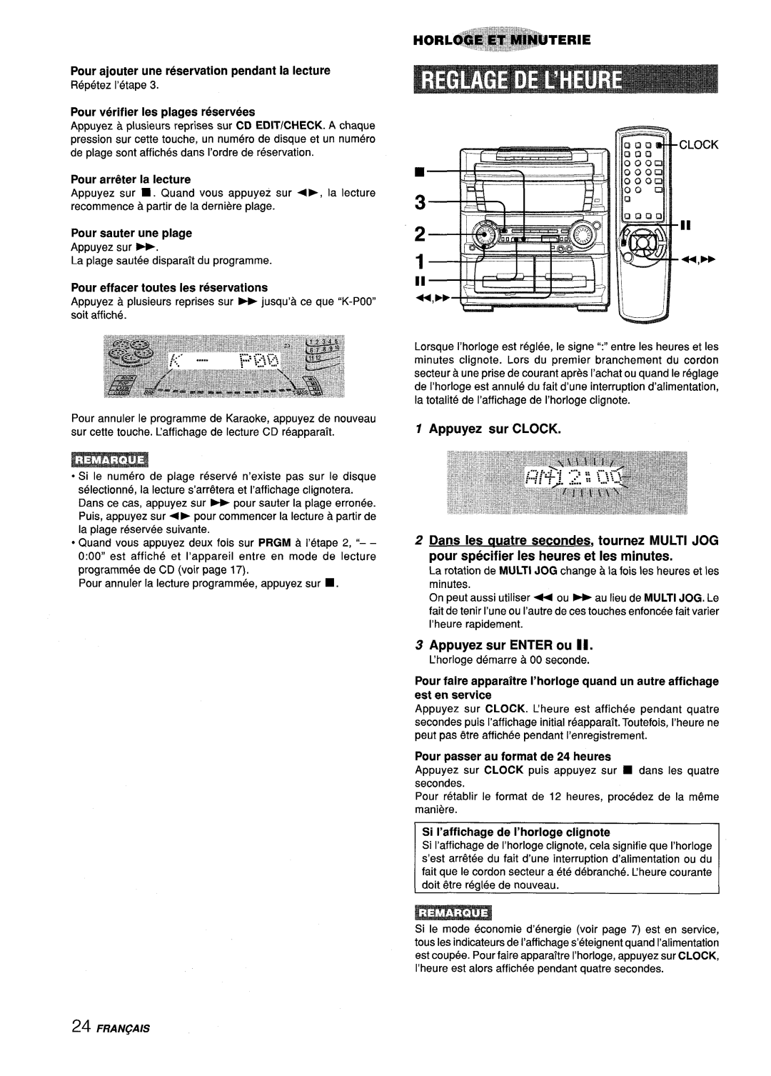 Aiwa Z-L70 Pourajouter une reservationpendant la lecture, Poureffacer toutes ies reservations, Appuyez sur Enter ou Il 