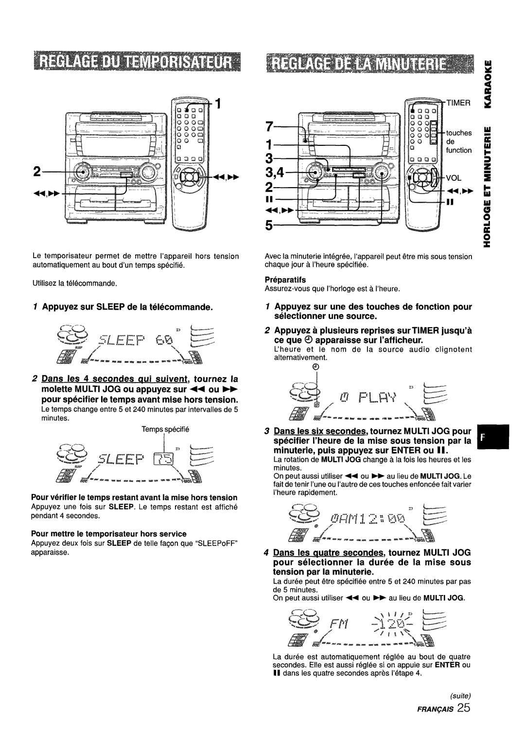 Aiwa Z-L70 manual Appuyez sur Sleep de la telecommande, Tournez la, Timer 