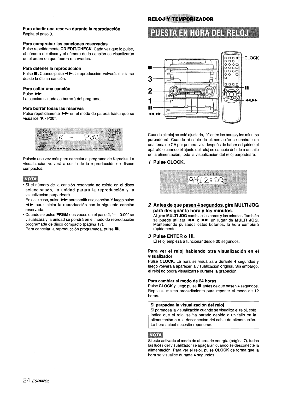 Aiwa Z-L70 manual f,--- .L, Pulse CLOCK, Pulse ENTER, Para anadir una reserva durante la reproduction, detener 