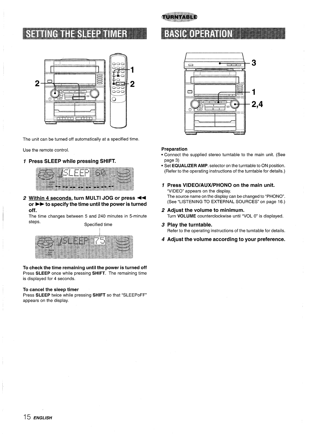 Aiwa Z-R555 manual Press VIDEO/AUX/PHONO on the main unit, Adjust the volume to minimum 