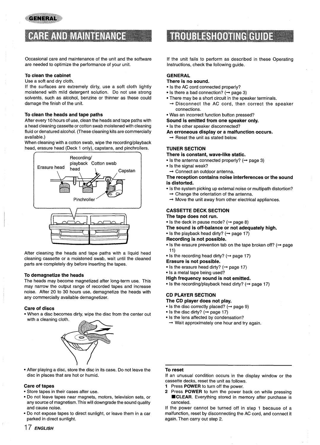 Aiwa Z-R555 manual To demagnetize the heads, Sound is emitted from one speaker only 