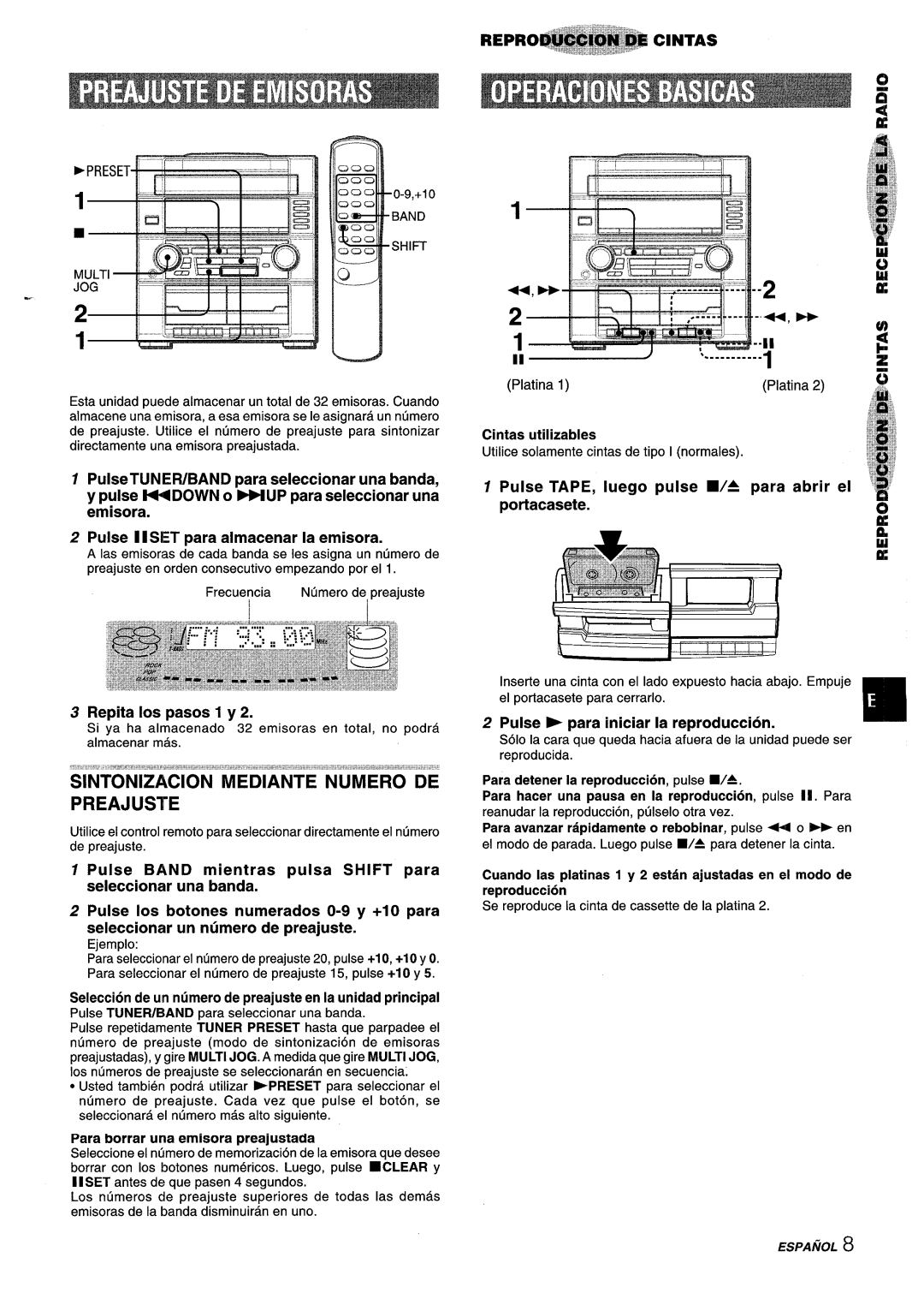 Aiwa Z-R555 manual Repita Ios pasos 1 y, Para borrar una emisora preajustada, Cintas utilizable 