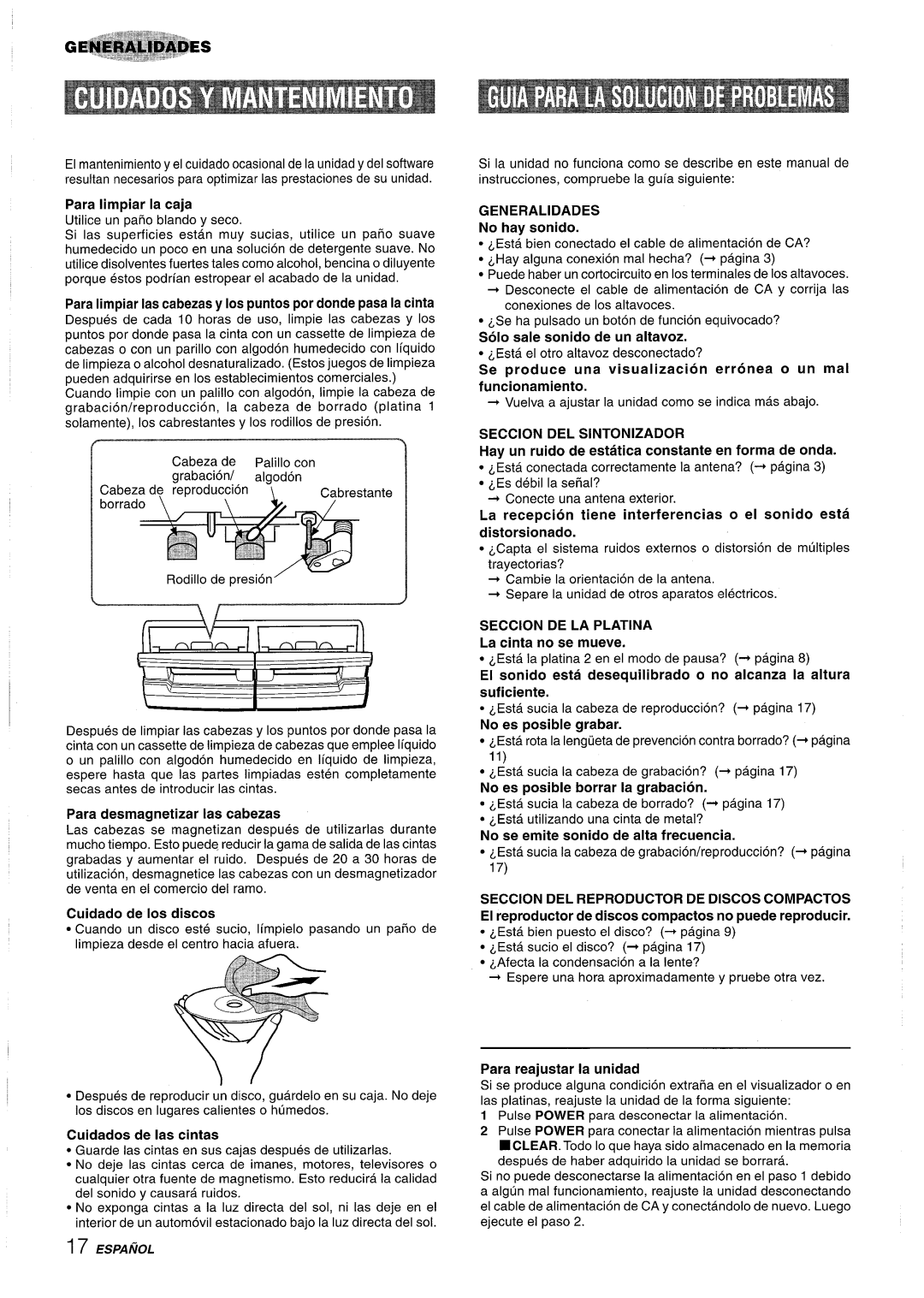 Aiwa Z-R555 manual Para desmagnetizar Ias cabezas, La cinta no se mueve 