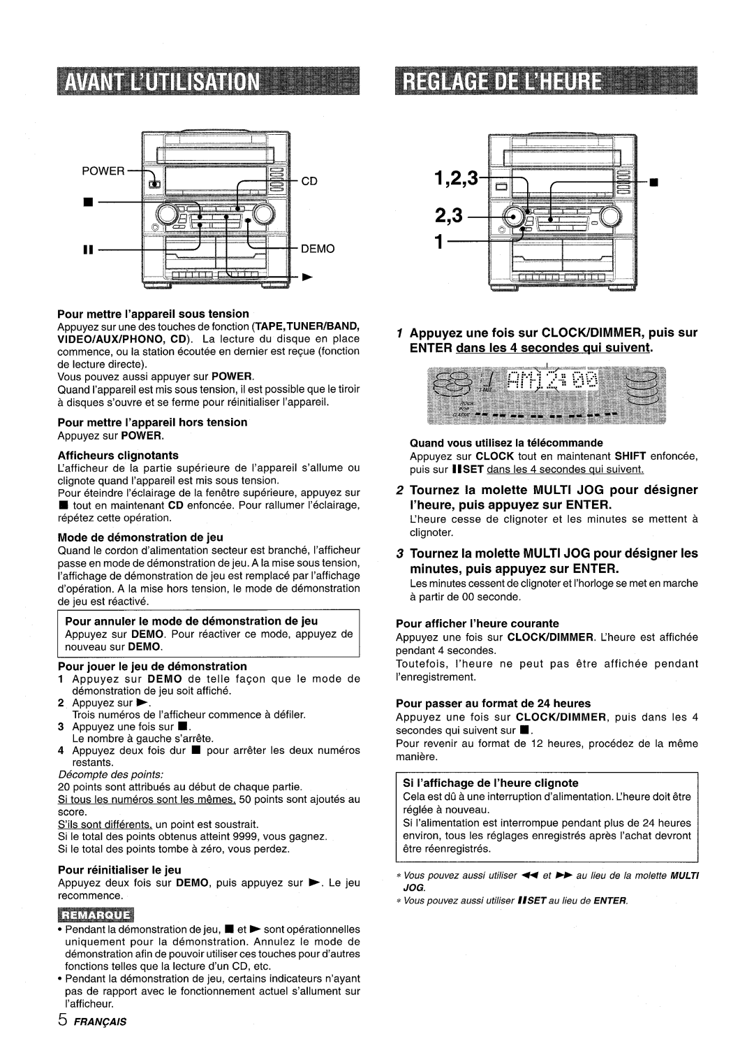 Aiwa Z-R555 manual Mode de demonstration de jeu, Pour jouer Ie jeu de demonstration, Pour reinitialiser Ie jeu 