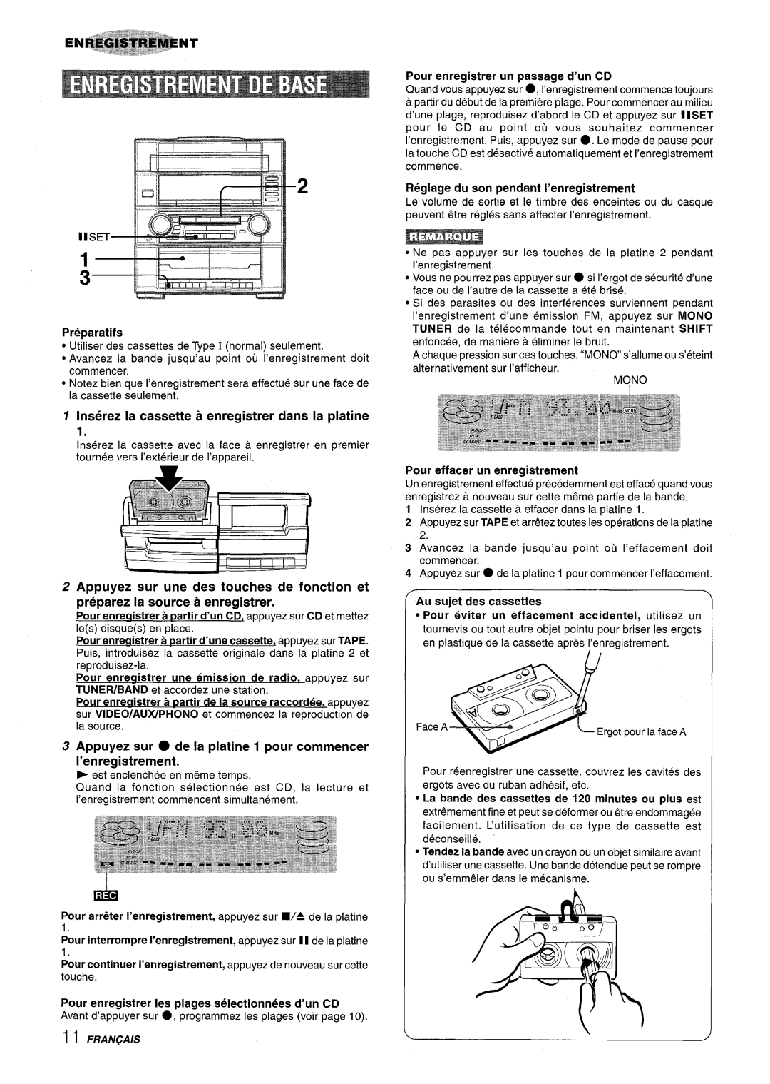 Aiwa Z-R555 manual Inserez la cassette a enregistrer clans la platine, ’enregistrement 