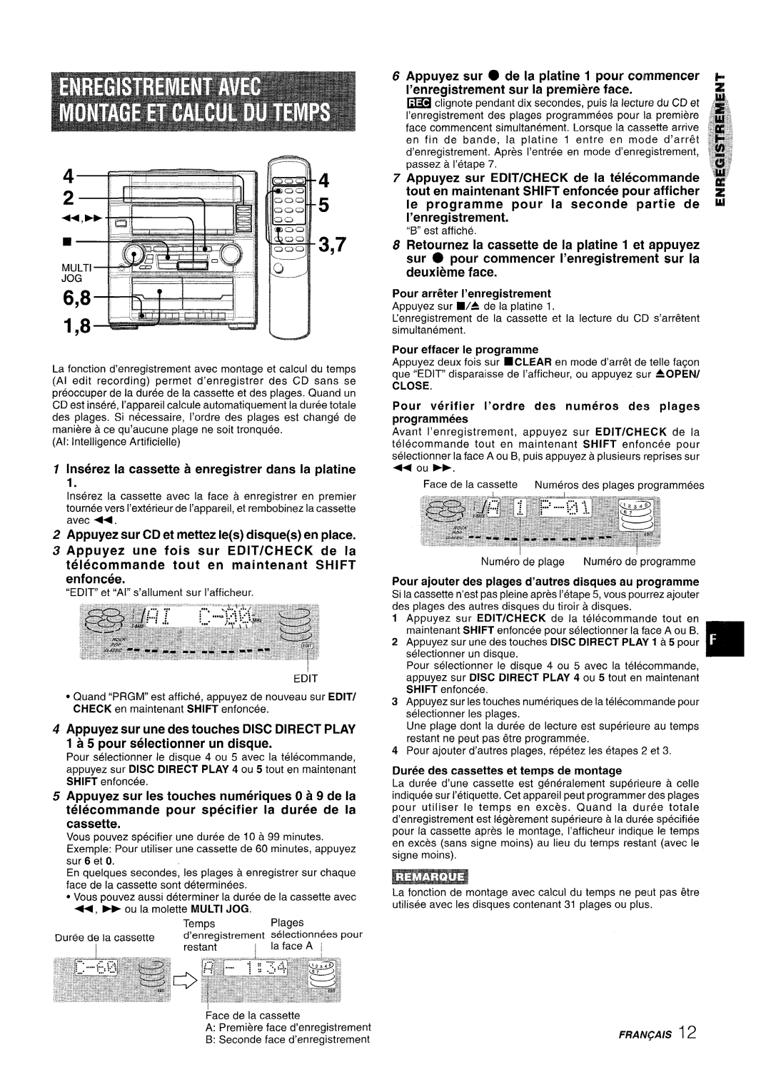 Aiwa Z-R555 Appuyez sur La platine Pour cornmencer, La premiere Face, Appuyez Sur, De la telecommande Tout Maintenant 