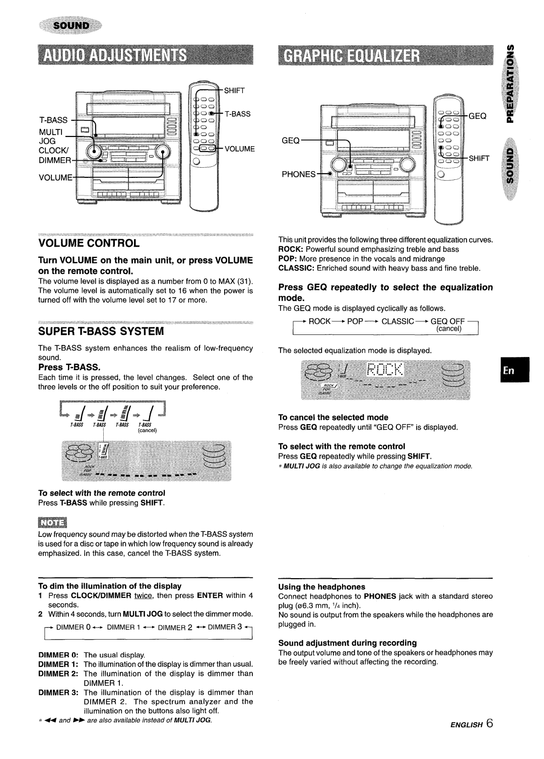 Aiwa Z-R555 manual Press T-BASS, To select with the remote control, Press GEQ repeatedly to select the equalization mode 