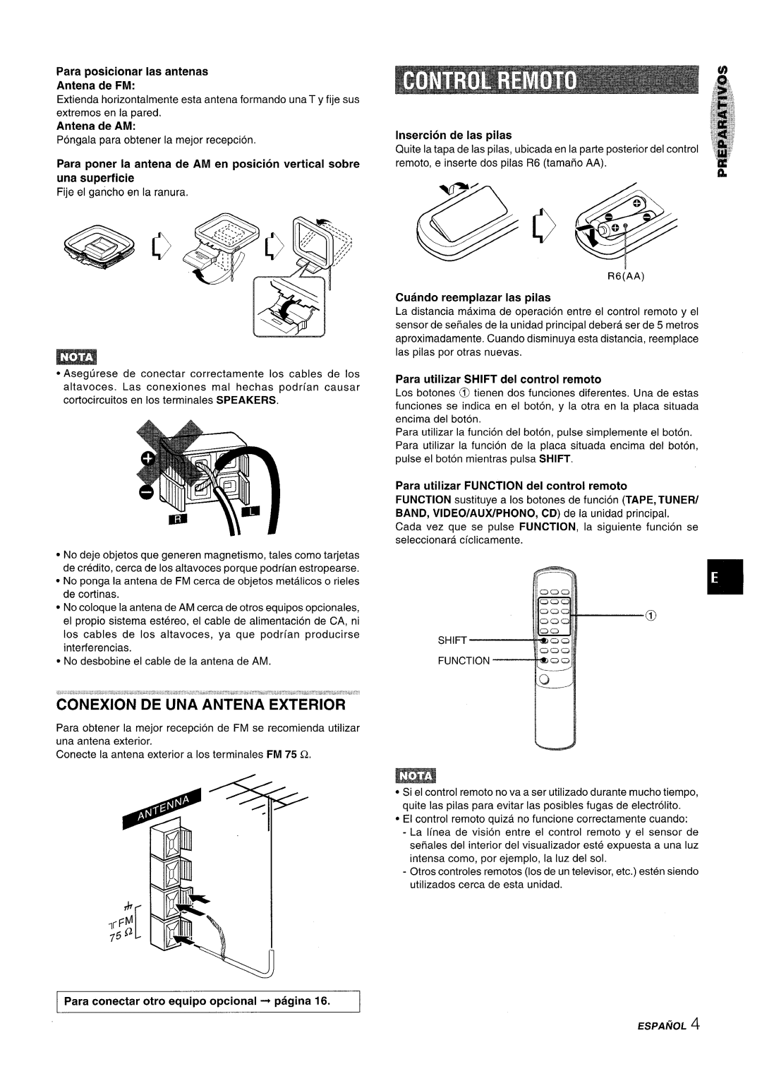 Aiwa Z-R555 manual Para posicionar Ias antenas Antena de FM, Insertion de Ias pilas, Cuando reemplazar Ias pilas 