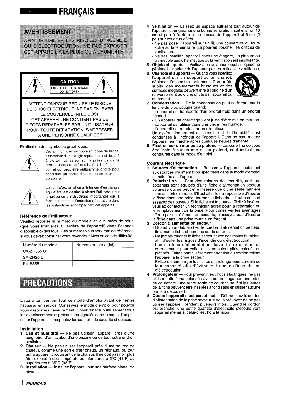 Aiwa Z-R555 manual LE COUVERCLE N1 LE DOS 
