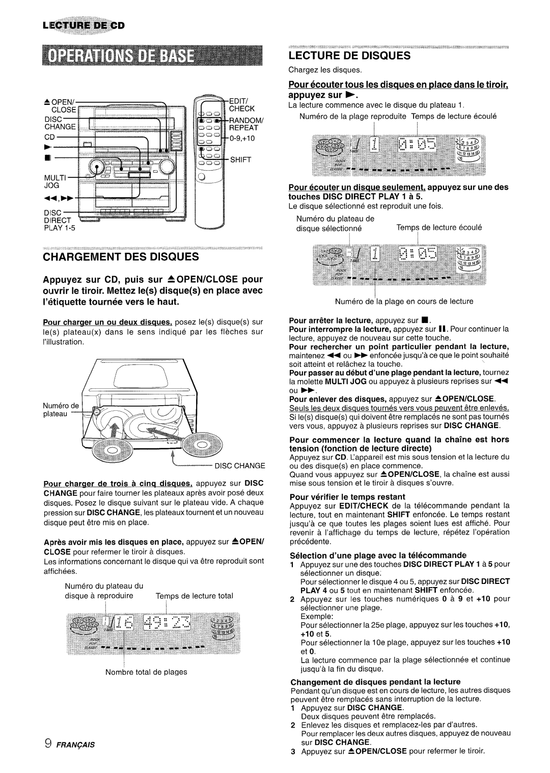 Aiwa Z-R555 manual i2H’ARbEM’E’iT DES DIsciuEs, Lecture De Disques 