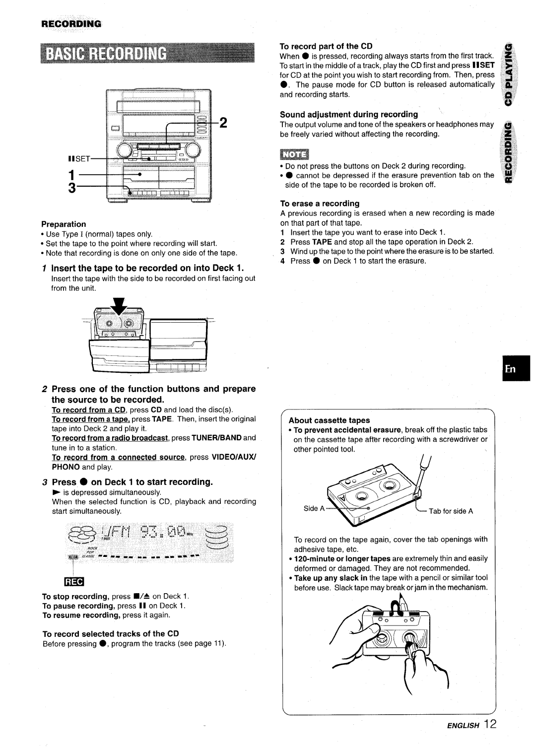 Aiwa Z-VR55 manual Insert the tap? to be recorded on into Deck, Press on Dleck 1 to start recording 